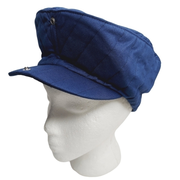 VTG Kroger Style Newsboy Cap Cabbie Hat Mens Blue Quilted LARGE Union Made USA - Picture 8 of 11